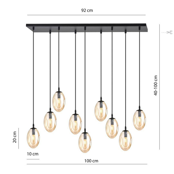 Wisząca lampa ASTRAL 9 BL MIODOWY czarny (1267/9) - Emibig