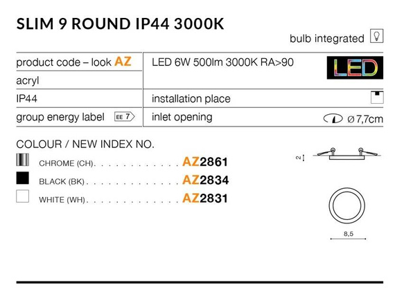 Oprawa LED Do Zabudowy Azzardo Slim 9 Round AZ2861 Chrom 3000K