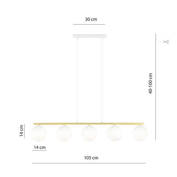 Lampa wisząca ALLORA 5 WH OPAL biały-Złoty (1255/5) - Emibig