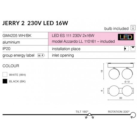 Jerry 2 AZ1369 12V biały AZZARDO Plafon